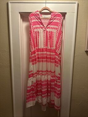 Collection B Pink & Cream Geometric Tiered Maxi Dress